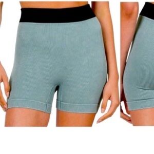 ZENANA blue gray washed ribbed shorts